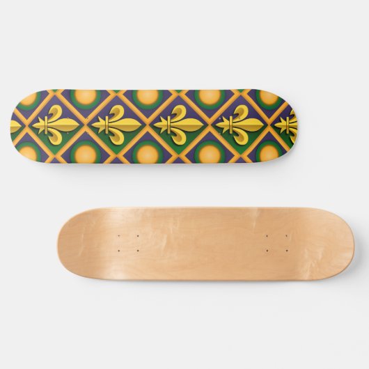 Mardi grass patroon met gouden fleur-de-lis persoonlijk skateboard (Horizontaal)
