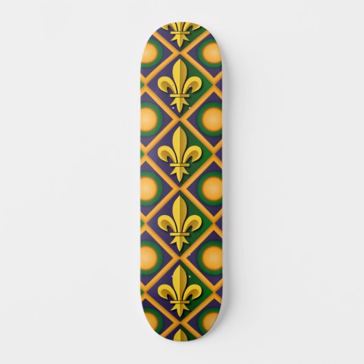 Mardi grass patroon met gouden fleur-de-lis persoonlijk skateboard (Voorkant)