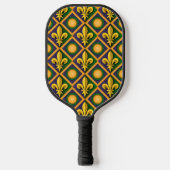 Mardi grass pattern with golden fleur-de-lis pickleball paddle (Voorkant)