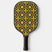 Mardi grass pattern with golden fleur-de-lis pickleball paddle (Achterkant)