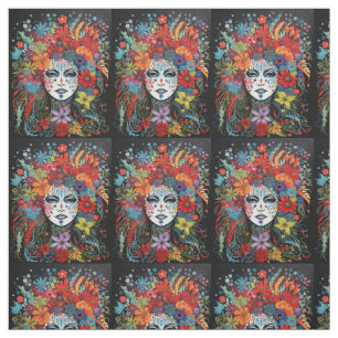 Mardi Grass Vrouw in Masker met Hoofdtooi Kleurrij Stof