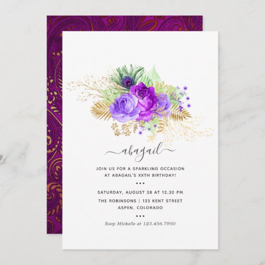 Mardi GrasTropical Peacock Birthday Party Invitati Kaart (Voorkant / Achterkant)