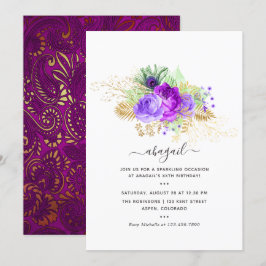 Mardi GrasTropical Peacock Birthday Party Invitati Kaart