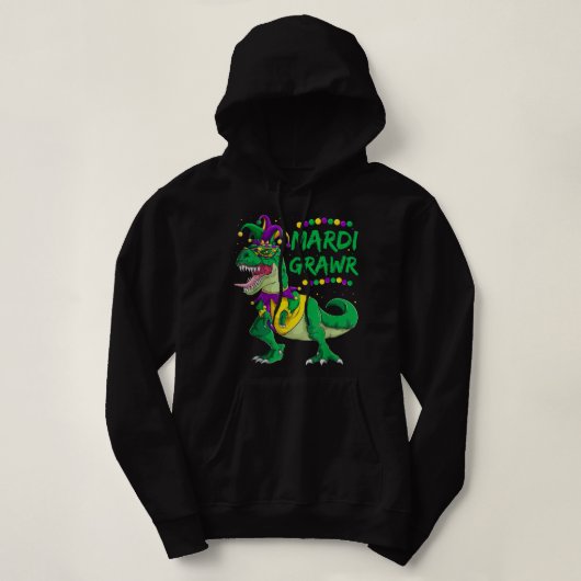 Mardi Grawr Dino Jester Outfit, Mardi Gras T Rex K Hoodie (Design voorkant)