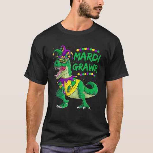 Mardi Grawr Dino Jester Outfit, Mardi Gras T Rex K T-shirt (Voorkant)