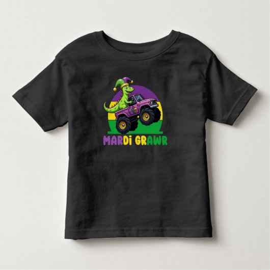 Mardi Grawr Monster Truck Dinosaur Mardi Gras Kinder Shirts (Voorkant)