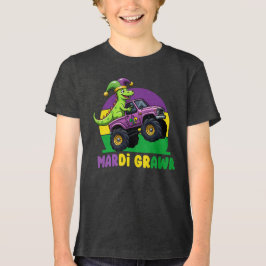 Mardi Grawr Monster Truck Dinosaur Mardi Gras Tri-Blend Shirt