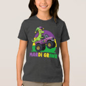 Mardi Grawr Monster Truck Dinosaur Mardi Gras Tri-Blend Shirt (Voorkant)
