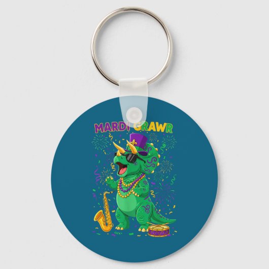 Mardi Grawr Rex Dino Gras Sleutelhanger (Voorkant)