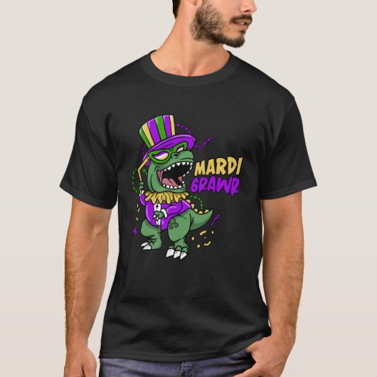 Mardi Grawr Rex Dinosaur Cool Dino Mardi Gras T-shirt (Voorkant)