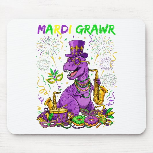 Mardi Grawr Rex Dinosaur Grappig Ontwerp Muismat (Voorkant)