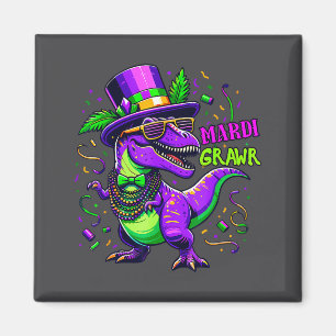 Mardi Grawr T-rex Dino Mardi Gras Dinosaurus Krale Magneet