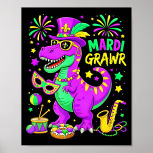 Mardi Grawr T-rex Dino Mardi Gras Dinosaurus Krale Poster