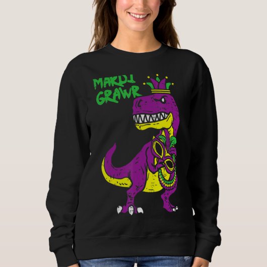 Mardi Grawr T Rex Dino Toddler Kinder Mardi Gras B Trui (Voorkant)