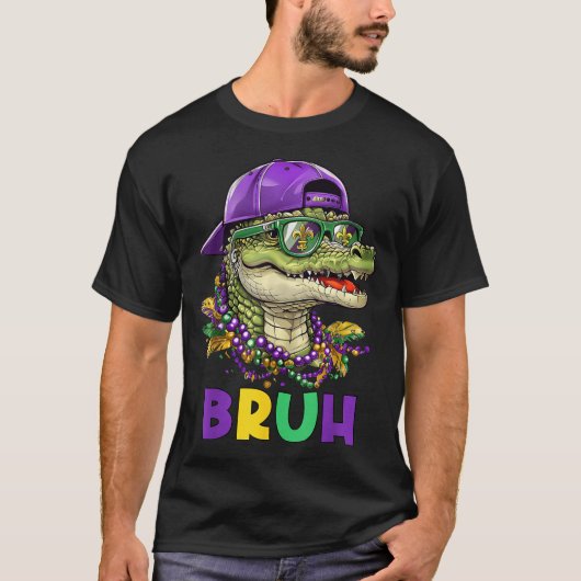 Mardigator Alligator Bruh Mardi Gras Kostuum Tiene T-shirt (Voorkant)