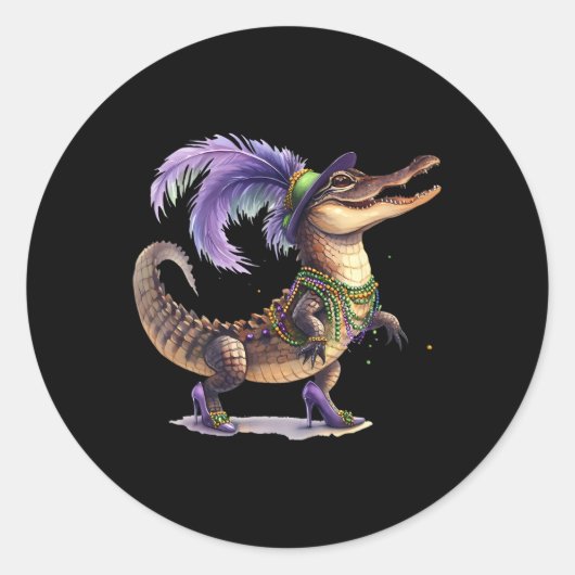 Mardigator Alligator Carnaval Kostuum Mannen Vrouw Ronde Sticker (Voorkant)