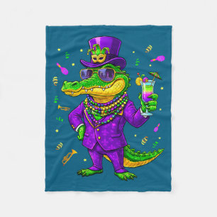 Mardigator Grappige Mardi Gras Alligator Illustrat Fleece Deken