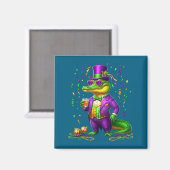 Mardigator Grappige Mardi Gras Alligator Illustrat Magneet (Voorkant / Achterkant)