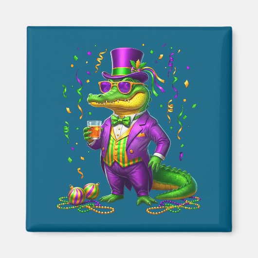 Mardigator Grappige Mardi Gras Alligator Illustrat Magneet (Voorkant)