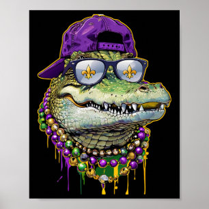 Mardigator Mardi Gras Alligator Kostuum Mannen Vro Poster
