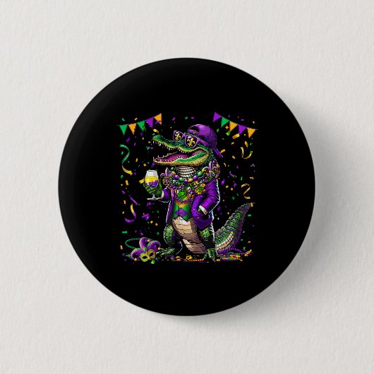Mardigator Mardi Gras Alligator Kostuum Mannen Vro Ronde Button 5,7 Cm (Voorkant)
