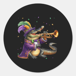 Mardigator Mardi Gras Alligator Kostuum Mannen Vro Ronde Sticker