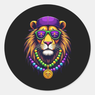 Mardigator Mardi Gras Lion Kostuum Mannen Vrouwen Ronde Sticker