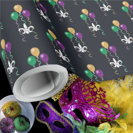 MardiGras OffWhite FleurDeLis-ballonnen op grafiet Cadeaupapier