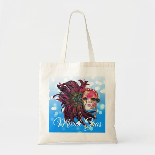 Mardis Gras Mask met veren en kralen Tote Bag (Voorkant)
