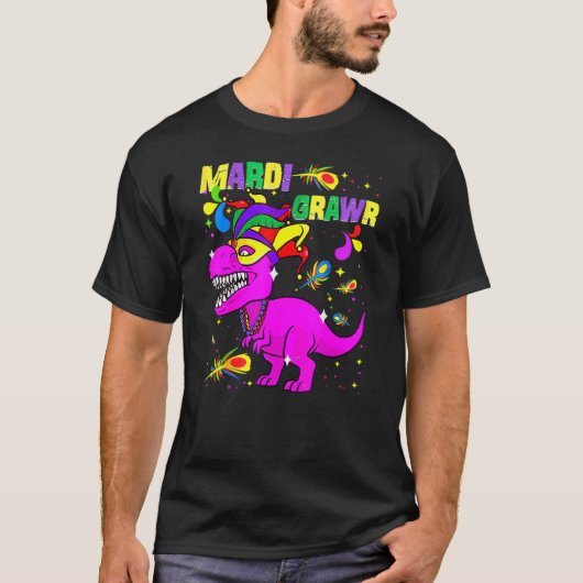 MarDisurus T Rex Dinosaur Funny Mardi Gras Boys K T-shirt (Voorkant)