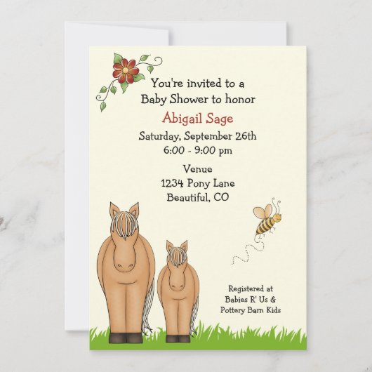 Mare and Foal Baby shower uitnodiging voor meisjes (Voorkant)