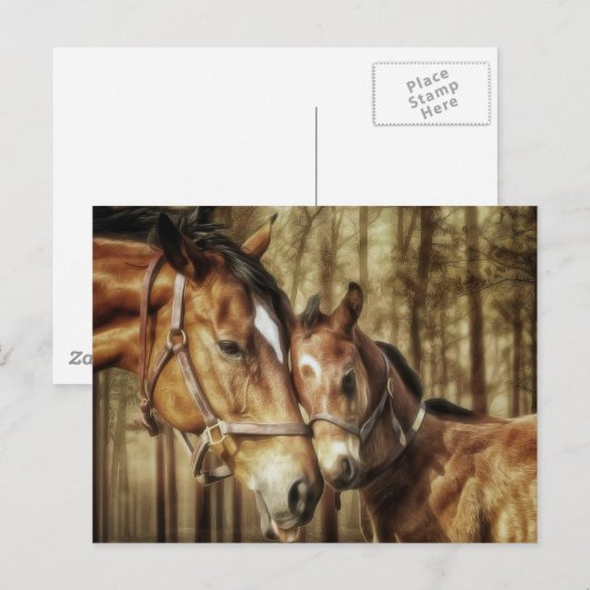Mare and Foal - Horse Lovers Art Briefkaart (Voorkant / Achterkant)