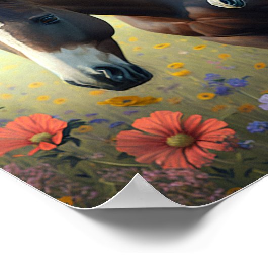 Mare and Foal in a Field of Flowers Poster (Hoek)