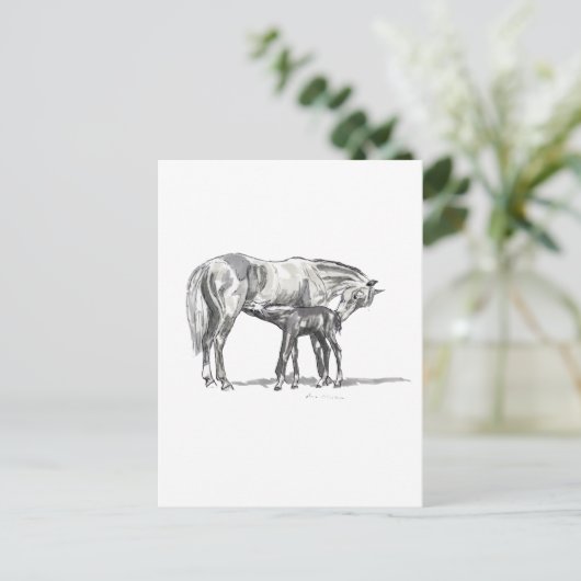 Mare en Foal Briefkaart (Staand voorkant)
