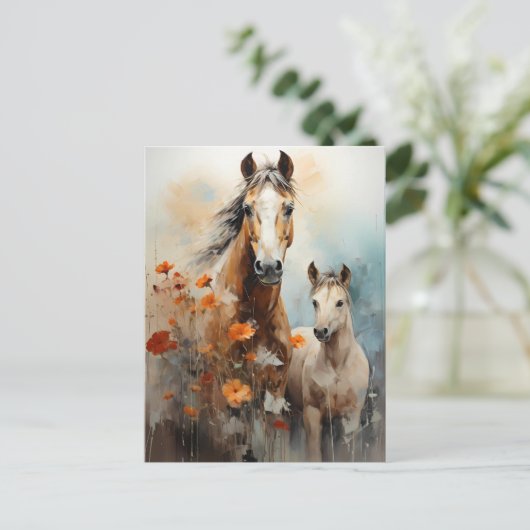 Mare en Foal Briefkaart (Staand voorkant)