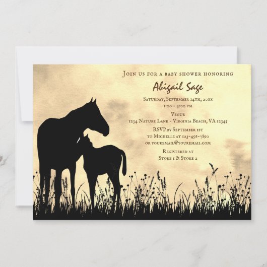 Mare en Foal in Baby shower voor veldpaarden Kaart (Voorkant)