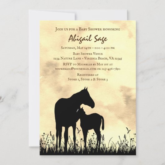Mare en Foal in Baby shower voor veldpaarden Kaart (Voorkant)