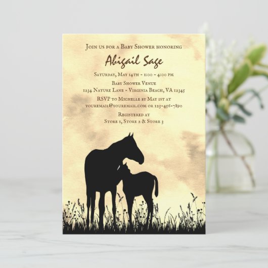 Mare en Foal in Baby shower voor veldpaarden Kaart (Staand voorkant)