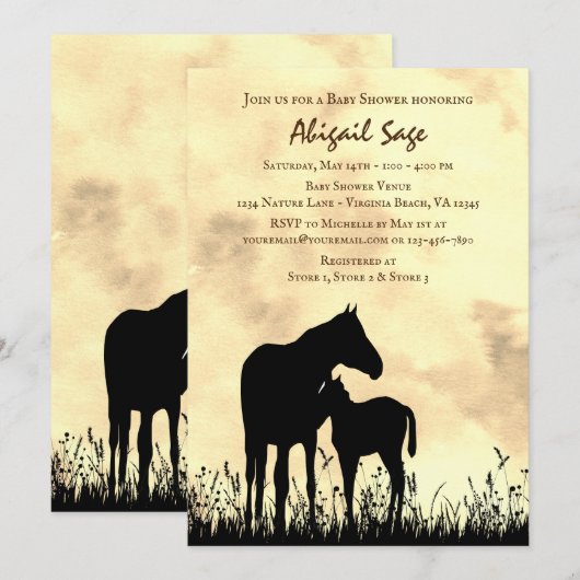 Mare en Foal in Baby shower voor veldpaarden Kaart (Voorkant / Achterkant)
