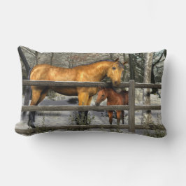 Mare en Foal in Winter Lumbar Pillow Kussen