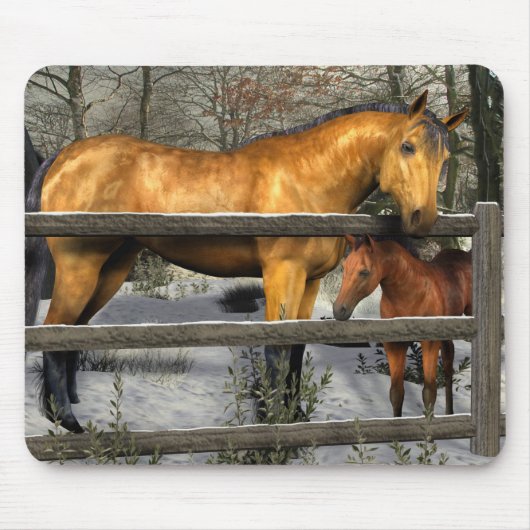 Mare en Foal in Winter Mousepad Muismat (Voorkant)