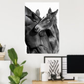 Mare en Foal in zwart-wit Poster (Thuiskantoor)