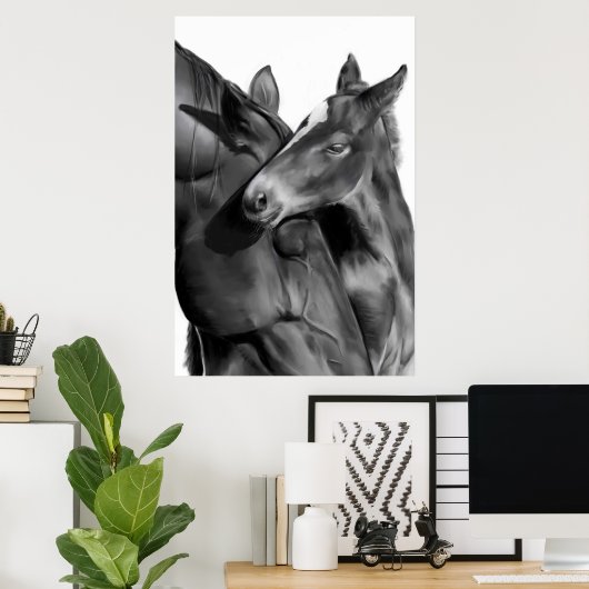 Mare en Foal in zwart-wit Poster (Thuiskantoor)