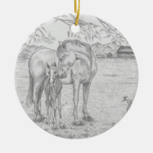 Mare en Foal Keramisch Ornament