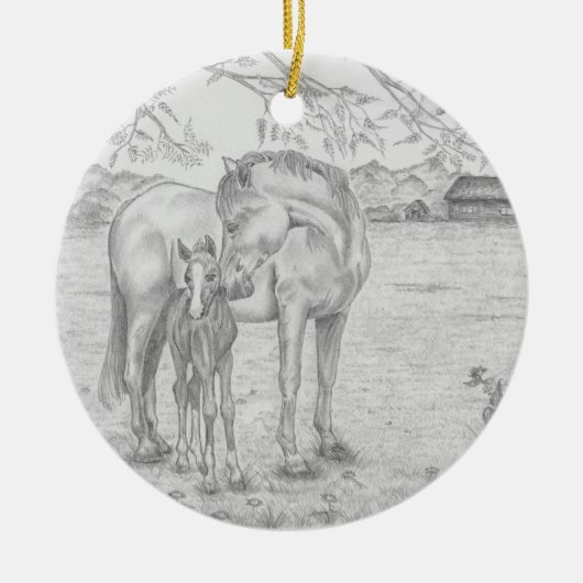 Mare en Foal Keramisch Ornament (Voorkant)