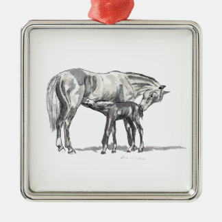 Mare en Foal Metalen Ornament
