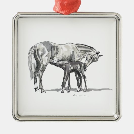 Mare en Foal Metalen Ornament (Voorkant)