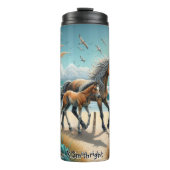 Mare en Foal op het strand Thermosbeker (Voorkant)