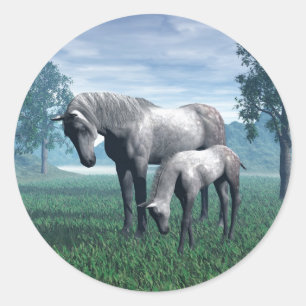 Mare en Foal Ronde Sticker