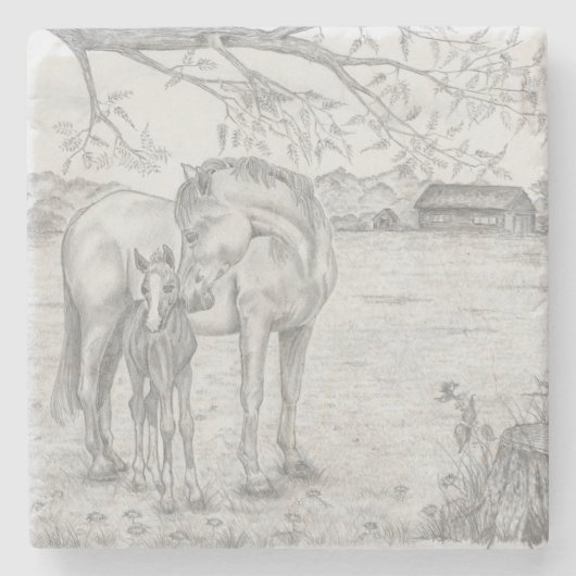 Mare en Foal Stenen Onderzetter (Voorkant)